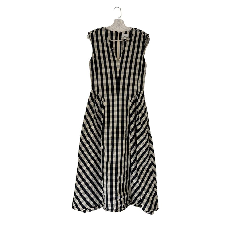 Tanya Taylor Black White Gingham Check Strapless Fit Flare Midi Dress Size 6